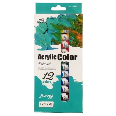 رنگ اکریلیک تیوپی 12 رنگ BOMEGA 12 ML